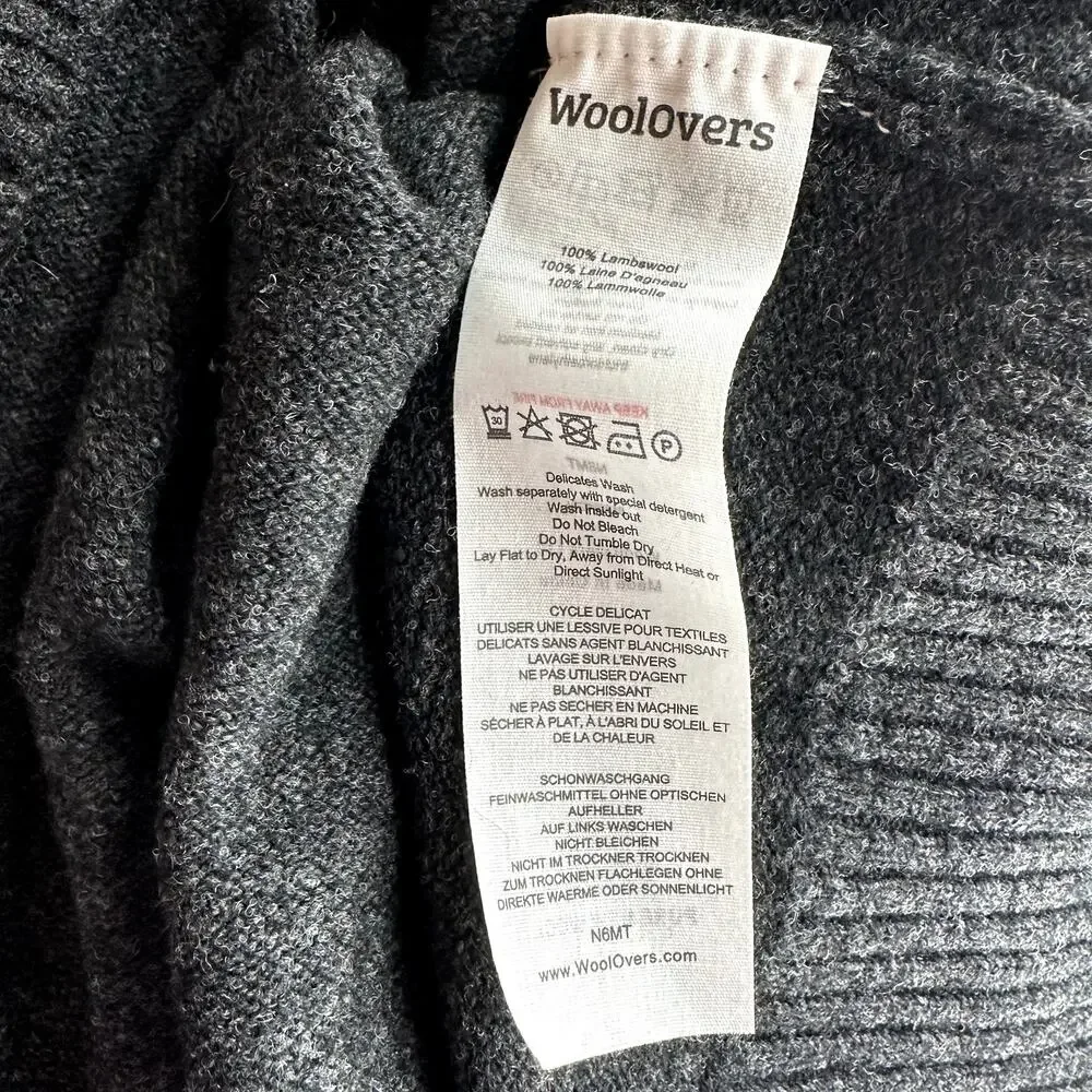 Woolovers Lambswool Lincoln Zipper Cardigan Sweater Trim 100% Wool Charcoal XL